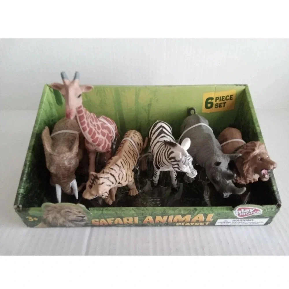 Play Right Safari 6 Wild Animals Playset Tiger Zebra Elephant Rhino Lion Giraffe